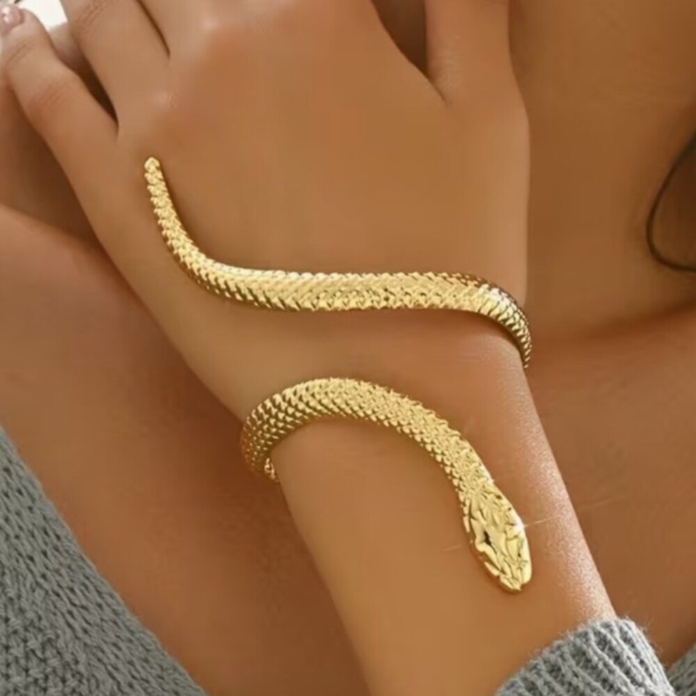 NEW 24k Gold Plated Textured Gold Snake Wrap Bracelet Cuff